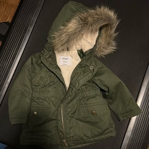 Fleece lined toddler coat with fur trim